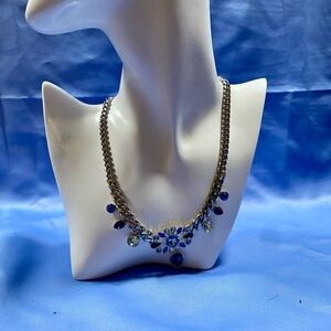 Elegant Necklace Givenchy Blue Rhinestone Silver Tone Necklace 16”